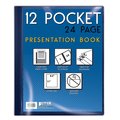 Better Office Products Presentation Book, 12-Pocket, Blue, W/Clear View Front Cover, 8.5in. x 11in. Sheets 32011